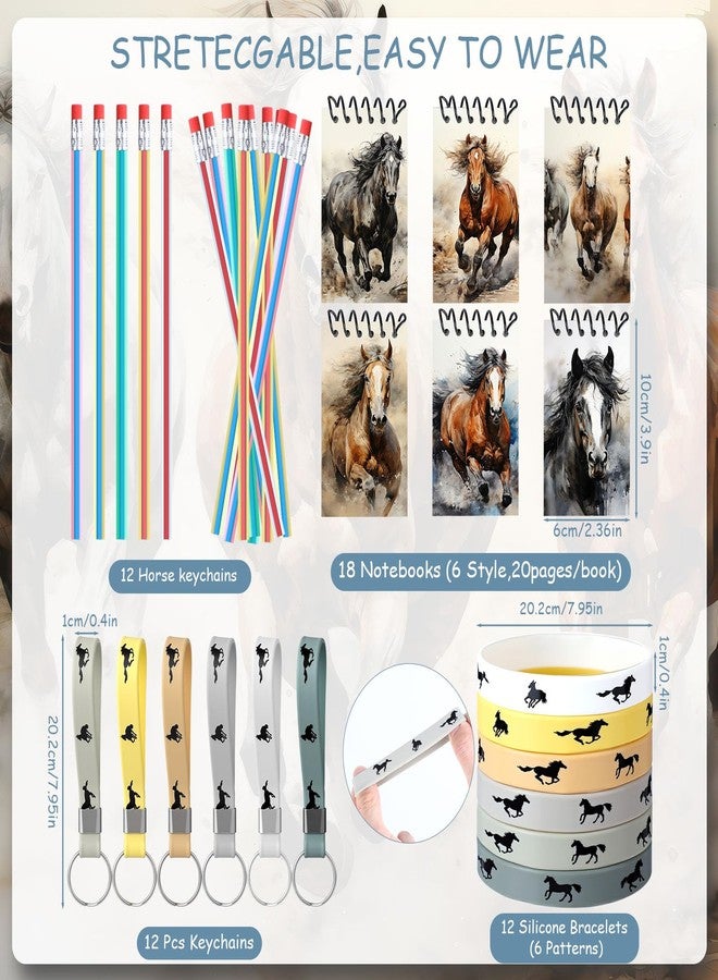 Dansydaisy 114 Pcs Horse Themed Party Favor Supplies with Drawstring Bag Mini Figurines Keychain Silicone Bracelets Badges Puzzle Stickers Notepads Soft Pencils for Horses Birthday Party Decoration - Image 3